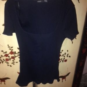 Black Ribbed Ballet Neck T By Zara